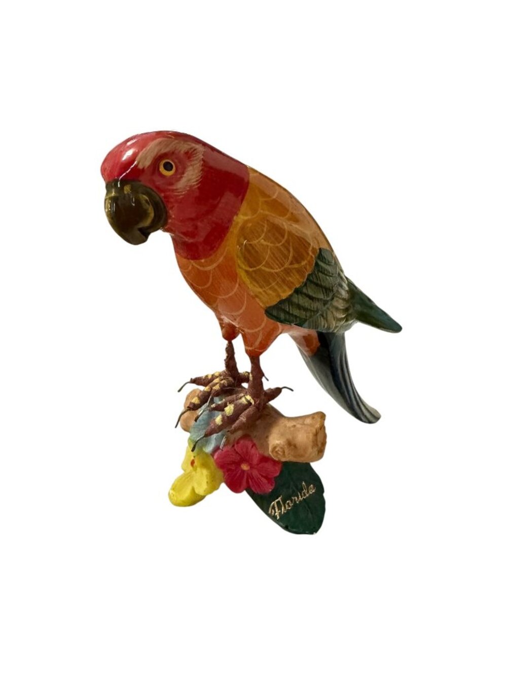Vintage Florida Hand Carved Wood Parrot Figurine Tropical Souvenir Folk Art 5 In
